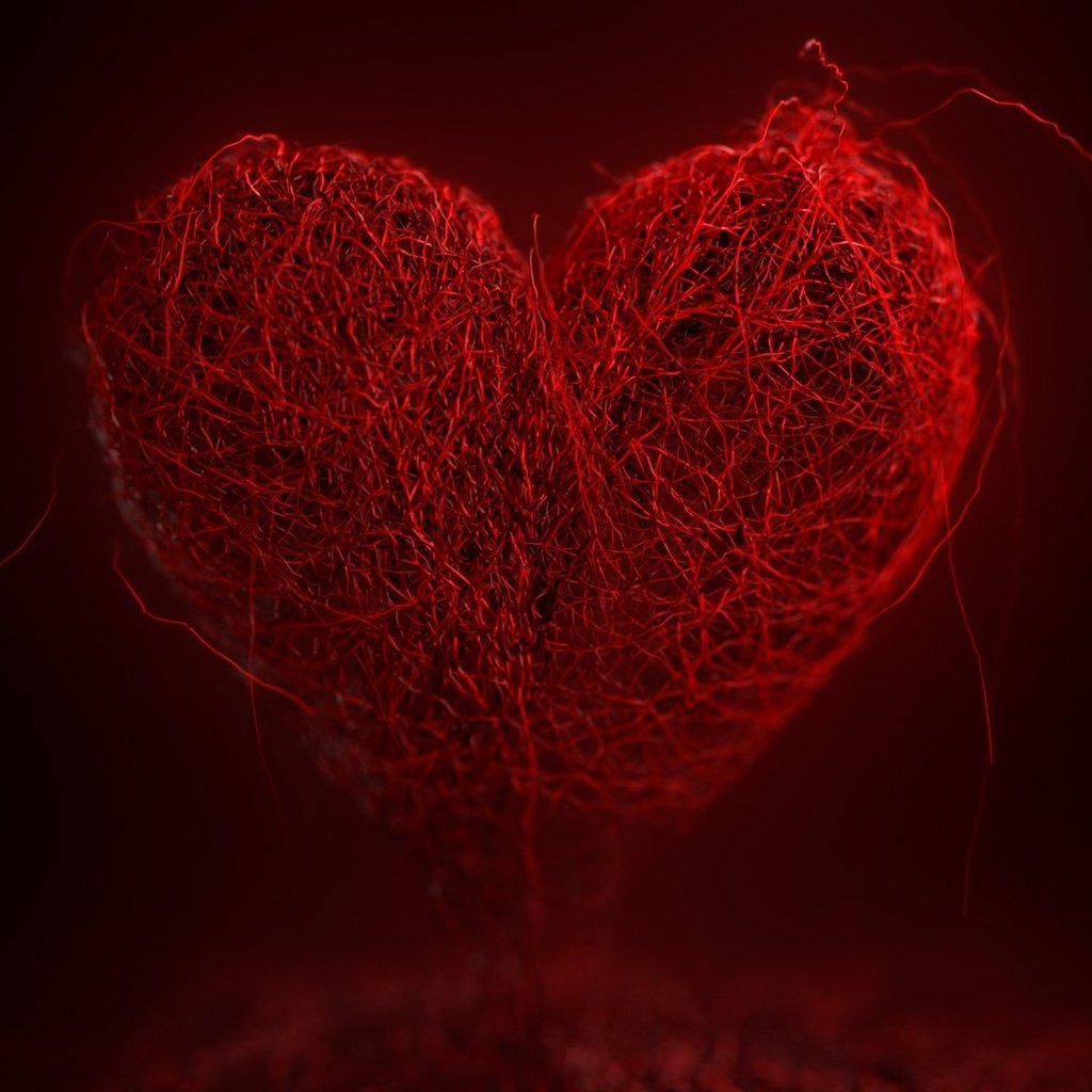 сердечко, сердце, темный фон, нити, красное сердце, background, heart, the ...