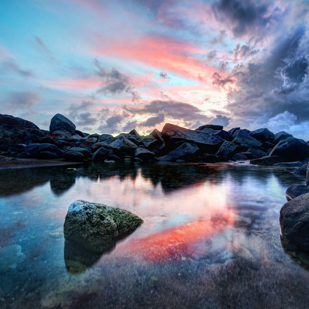 Обои небо, камни, пейзаж, море, the sky, stones, landscape, sea разрешение 2048x1367 Загрузить