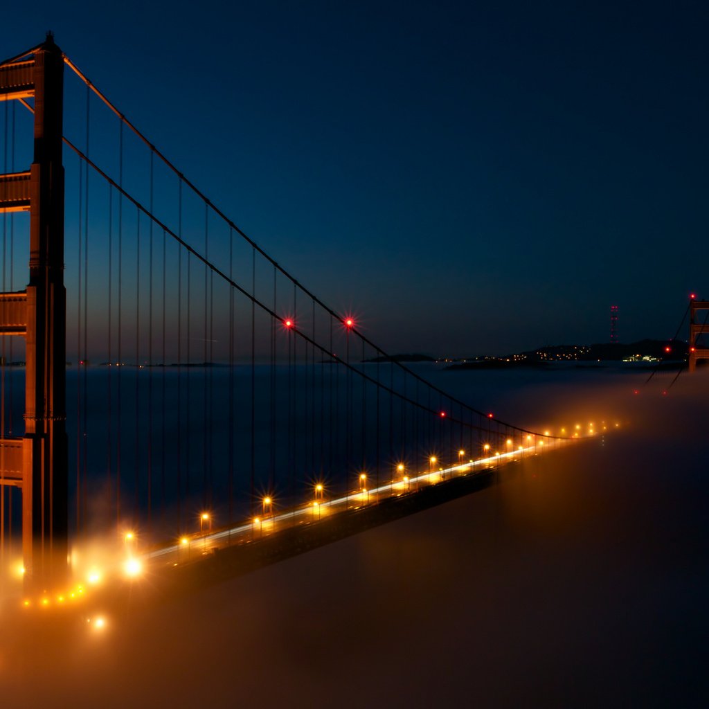 Обои ночь, огни, мост, сша, сан-франциско, золотые ворота, night, lights, bridge, usa, san francisco, golden gate разрешение 2048x1365 Загрузить