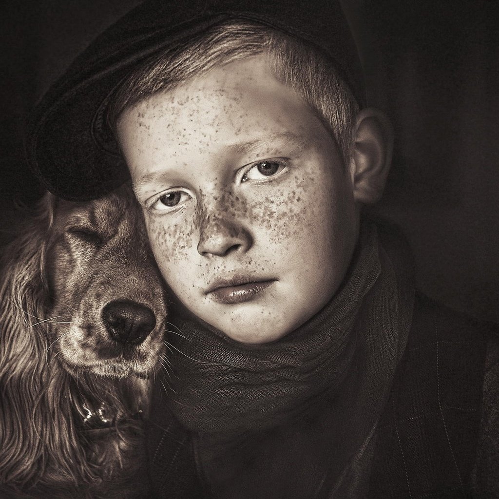 Обои собака, дети, мальчик, дружба, друзья, dog, children, boy, friendship, friends разрешение 2048x1365 Загрузить