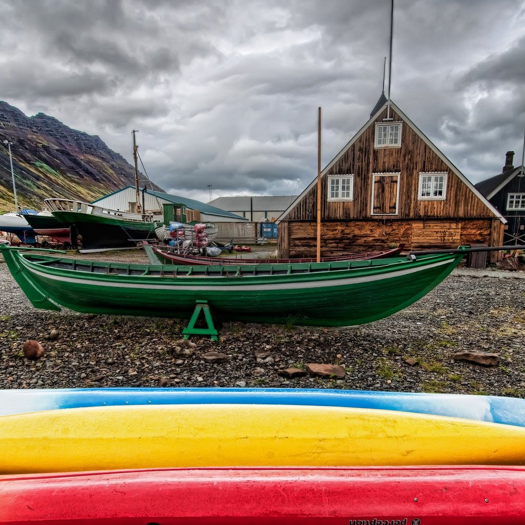 Обои пейзаж, лодки, дома, bernard mcmanus, рыбацкий поселок, landscape, boats, home, fishing village разрешение 1920x1080 Загрузить