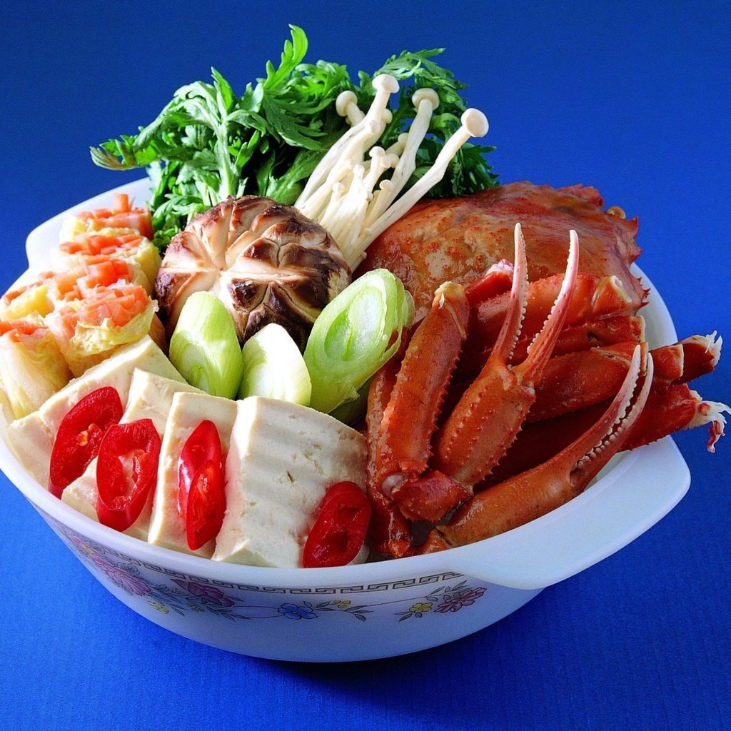 Обои зелень, грибы, овощи, краб, морепродукты, блюда из крабов, greens, mushrooms, vegetables, crab, seafood, crab dishes разрешение 1920x1394 Загрузить