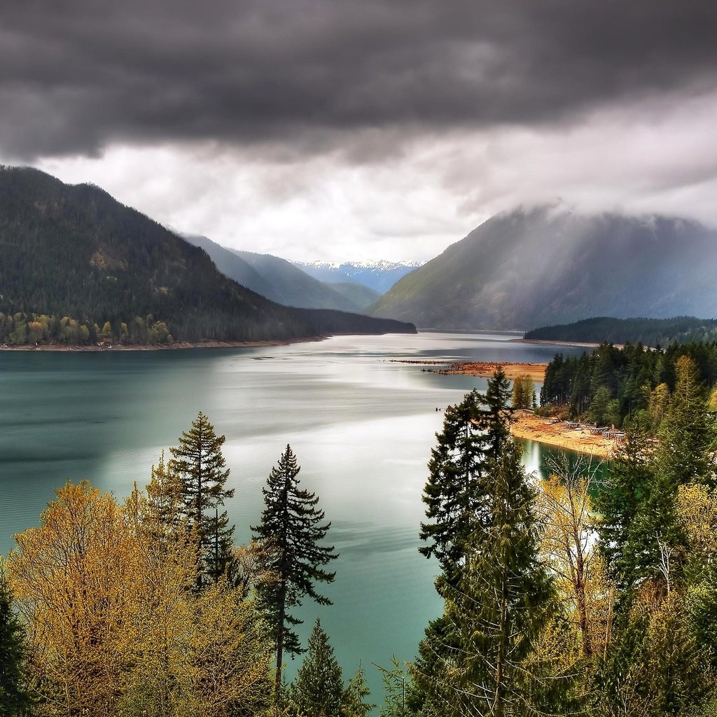 Обои небо, olympic national park, национальный парк олимпик, деревья, озеро, горы, природа, вашингтон, сша, национальный парк, the sky, trees, lake, mountains, nature, washington, usa, national park разрешение 2560x1600 Загрузить