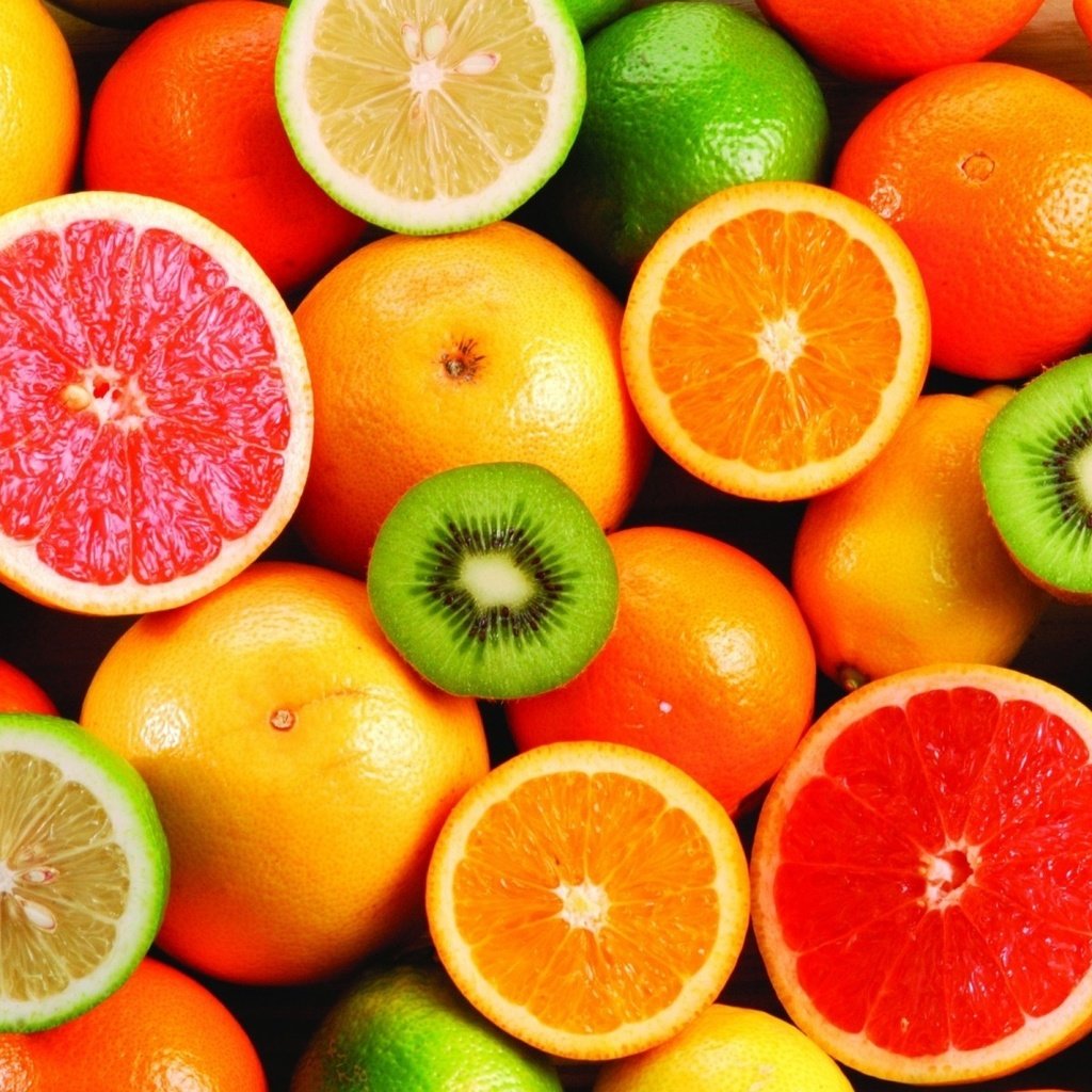 Обои фрукты, лимон, апельсин, яблоко, лайм, цитрус, киви, грейпфрут, fruit, lemon, orange, apple, lime, citrus, kiwi, grapefruit разрешение 1920x1200 Загрузить
