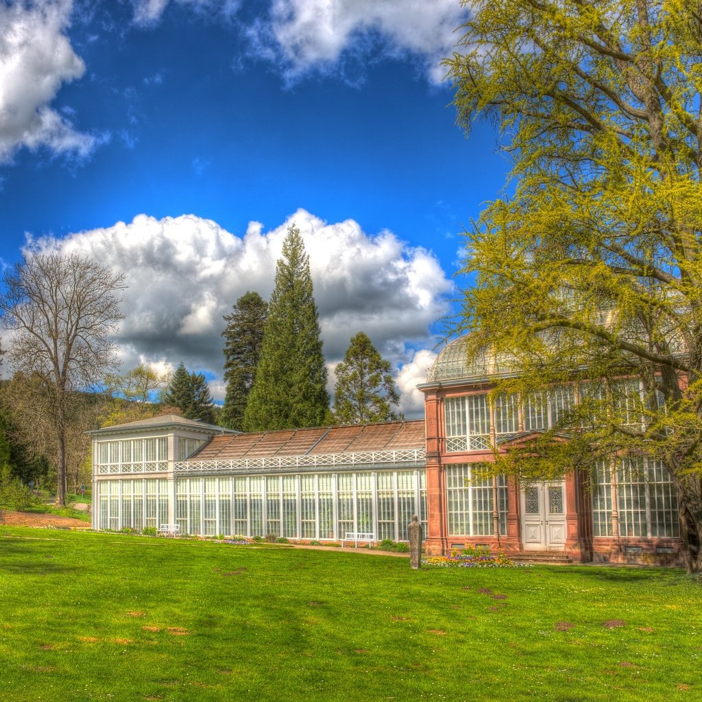 Обои небо, облака, деревья, здание, schlosspark wilhelmshohe, the sky, clouds, trees, the building разрешение 2880x1921 Загрузить