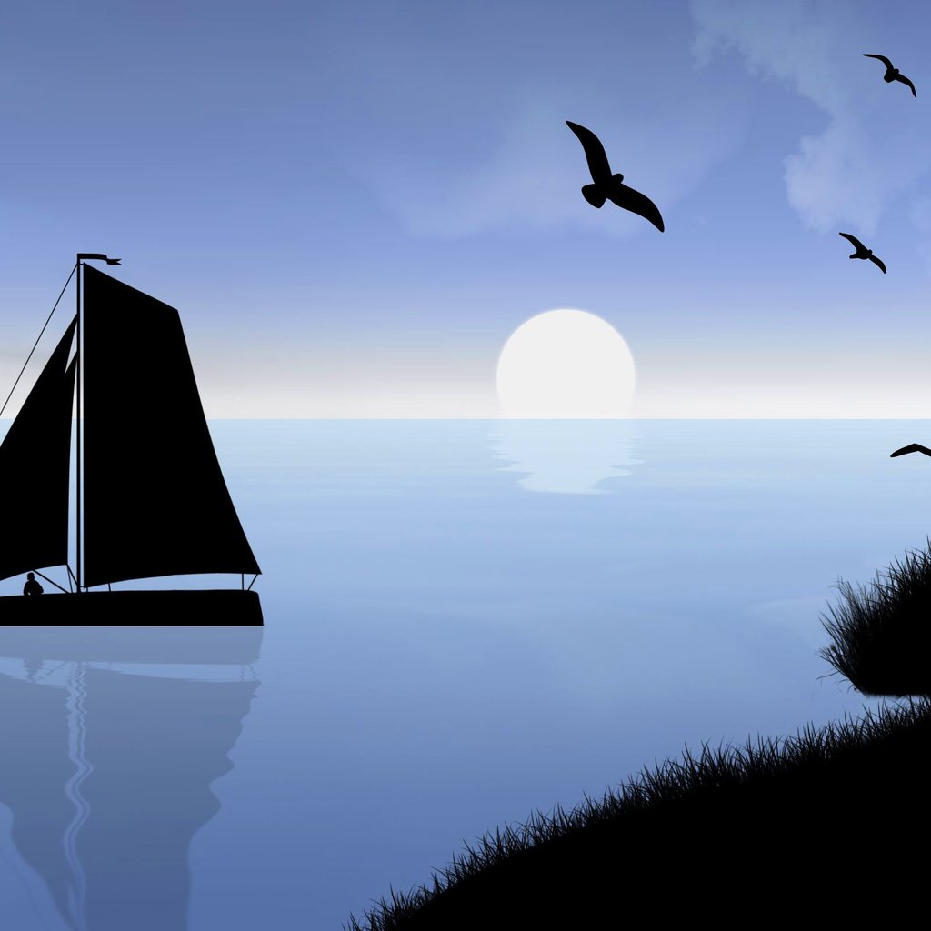 Обои вектор, море, парусник, графика, птицы, vector, sea, sailboat, graphics, birds разрешение 2560x1600 Загрузить