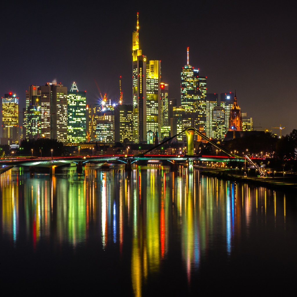 Обои ночь, огни, город, германия, франкфурт-на-майне, night, lights, the city, germany, frankfurt am main разрешение 1920x1200 Загрузить