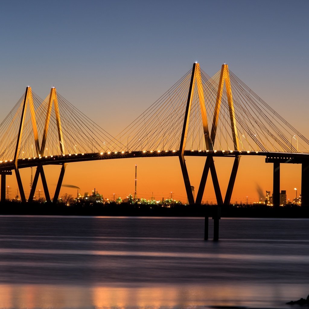 Обои мост, город, сша., штат техас, мост фреда хартмана, bridge, the city, usa., texas, bridge fred hartman разрешение 2880x1800 Загрузить