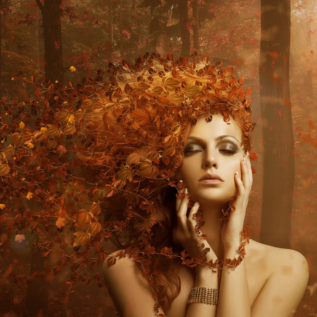 Обои лес, листья, девушка, осенние листья, forest, leaves, girl, autumn leaves разрешение 2048x1365 Загрузить