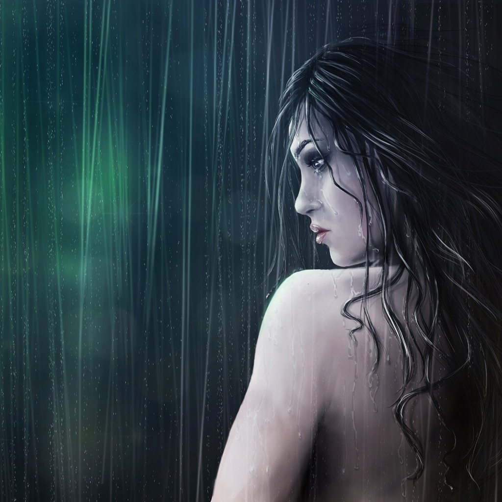 Обои арт, девушка, профиль, спина, дождь, волосы, лицо, мокрая, art, girl, profile, back, rain, hair, face, wet разрешение 6449x4320 Загрузить