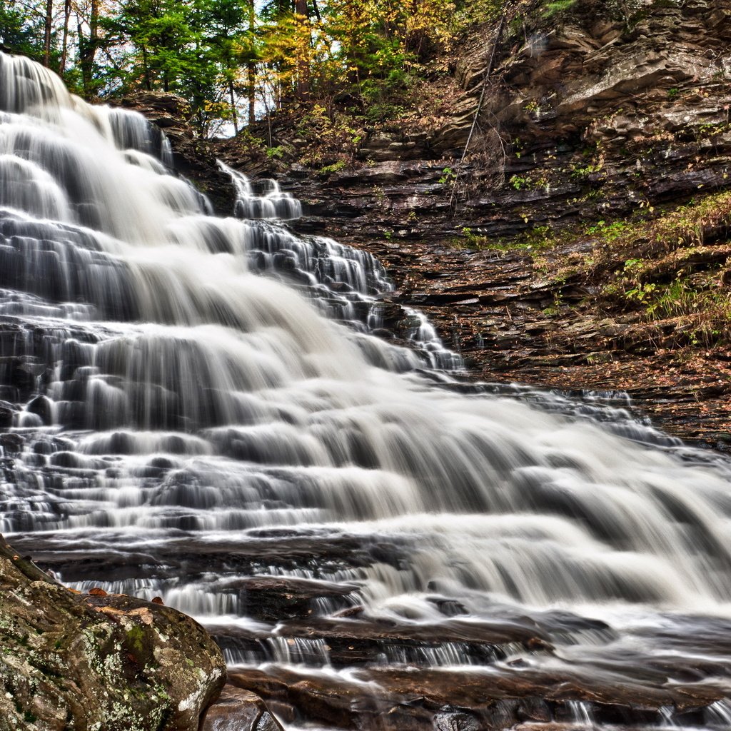 Обои скалы, водопад, штат пенсильвания, ricketts glen state park, rocks, waterfall, pennsylvania разрешение 2180x1450 Загрузить