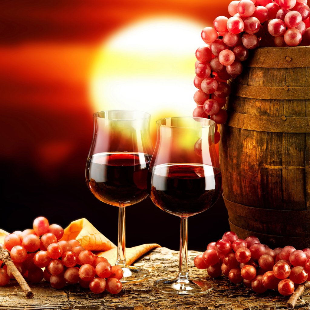 Обои фон, виноград, красный, вино, бокалы, бочонок, background, grapes, red, wine, glasses, barrel разрешение 2880x2160 Загрузить