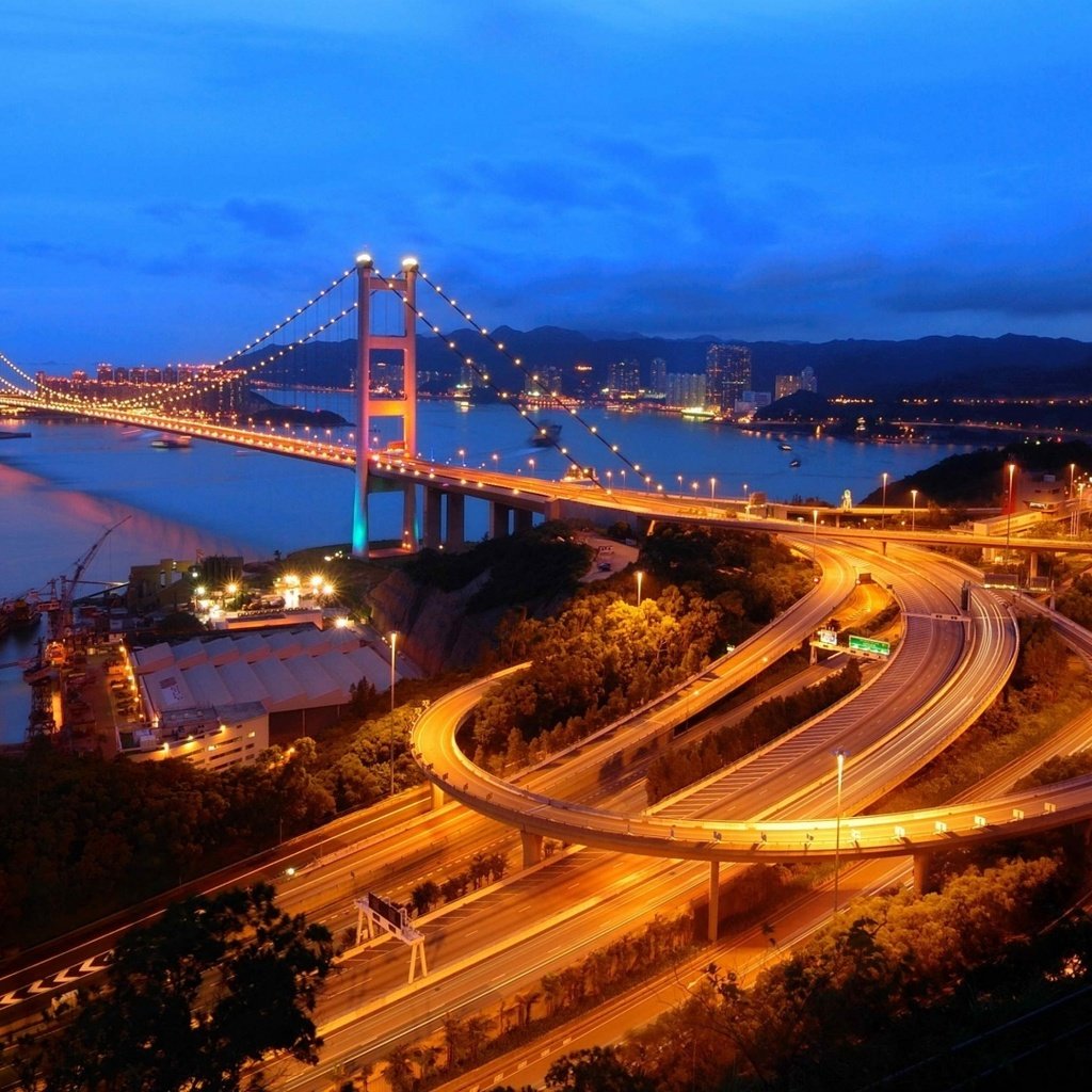 Обои ночь, мост, город, дороги, гон-конг, гонконг, цинма, night, bridge, the city, road, hong kong, tsing ma bridge разрешение 1920x1080 Загрузить