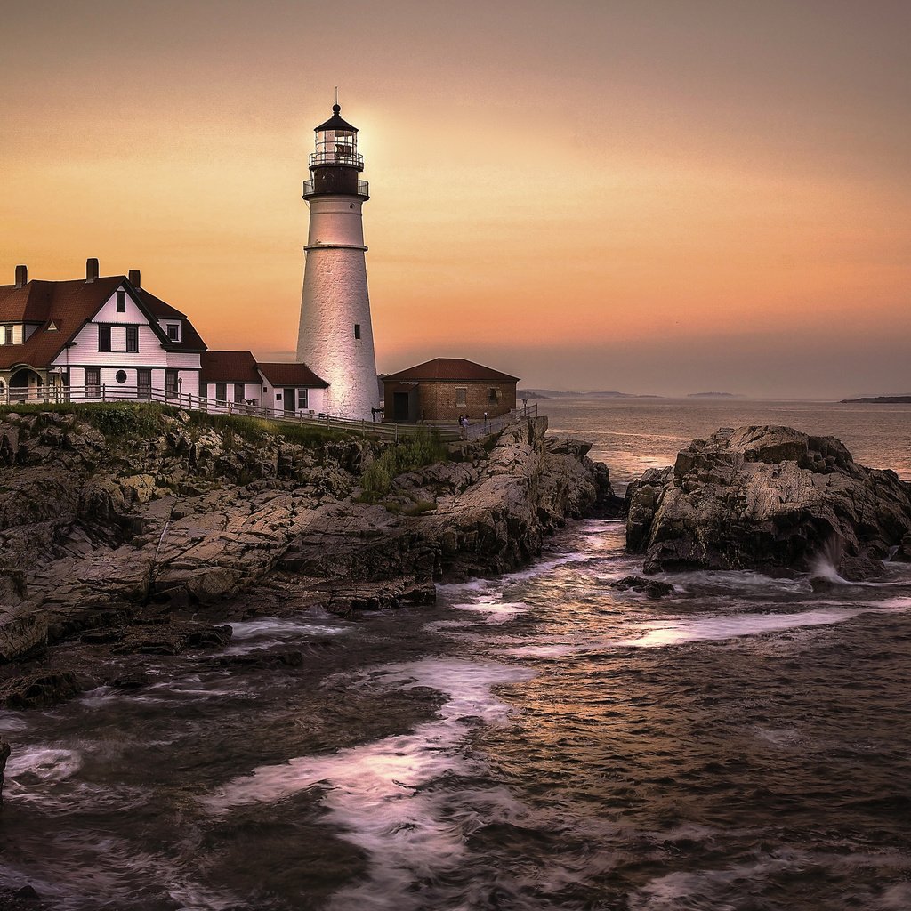 Обои камни, море, маяк, побережье, залив, сша, portland head light, stones, sea, lighthouse, coast, bay, usa разрешение 2700x1800 Загрузить