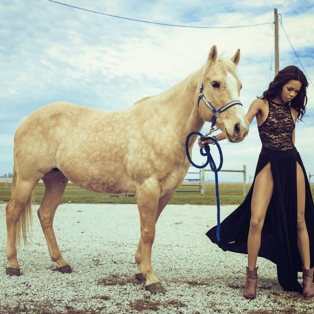 Обои девушка, фон, конь, farm girl, girl, background, horse разрешение 2560x1600 Загрузить