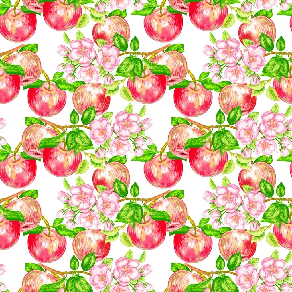 Обои цветы, узор, фрукты, яблоки, плоды, flowers, pattern, fruit, apples разрешение 1920x1280 Загрузить