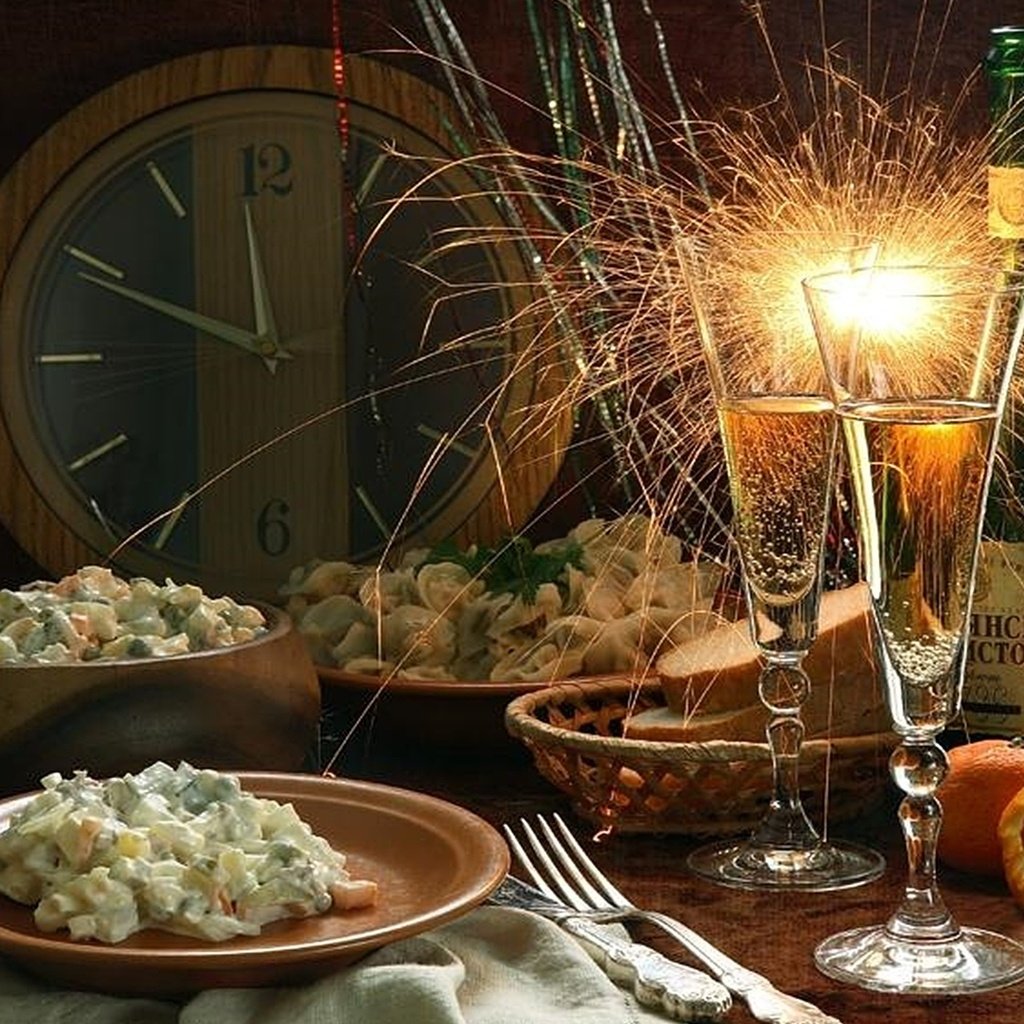 Обои новый год, шампанское, натюрморт, оливье, new year, champagne, still life, olivier разрешение 1920x1200 Загрузить