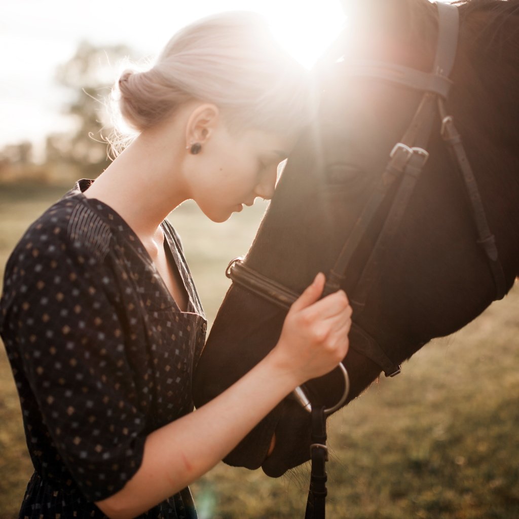 Обои лошадь, природа, девушка, настроение, профиль, конь, закрытые глаза, horse, nature, girl, mood, profile, closed eyes разрешение 5616x3744 Загрузить