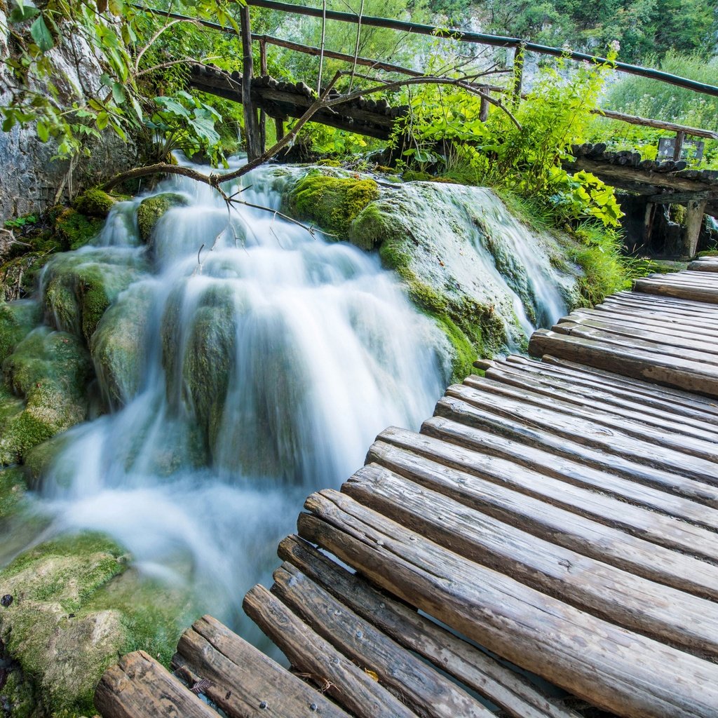 Обои скалы, камни, водопад, мох, мостки, rocks, stones, waterfall, moss, bridges разрешение 2880x1922 Загрузить