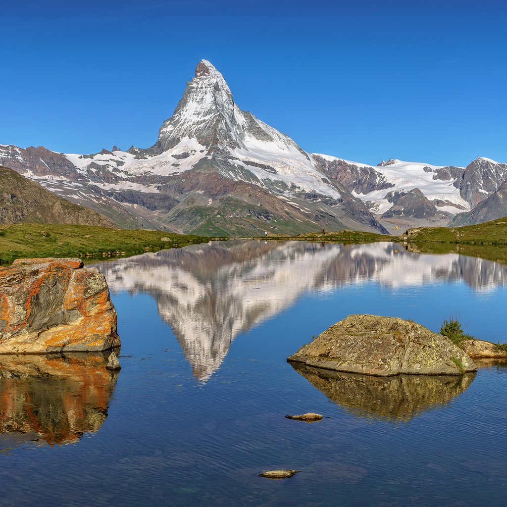 Обои озеро, горы, природа, отражение, пейзаж, альпы, маттерхорн, lake, mountains, nature, reflection, landscape, alps, matterhorn разрешение 1920x1200 Загрузить