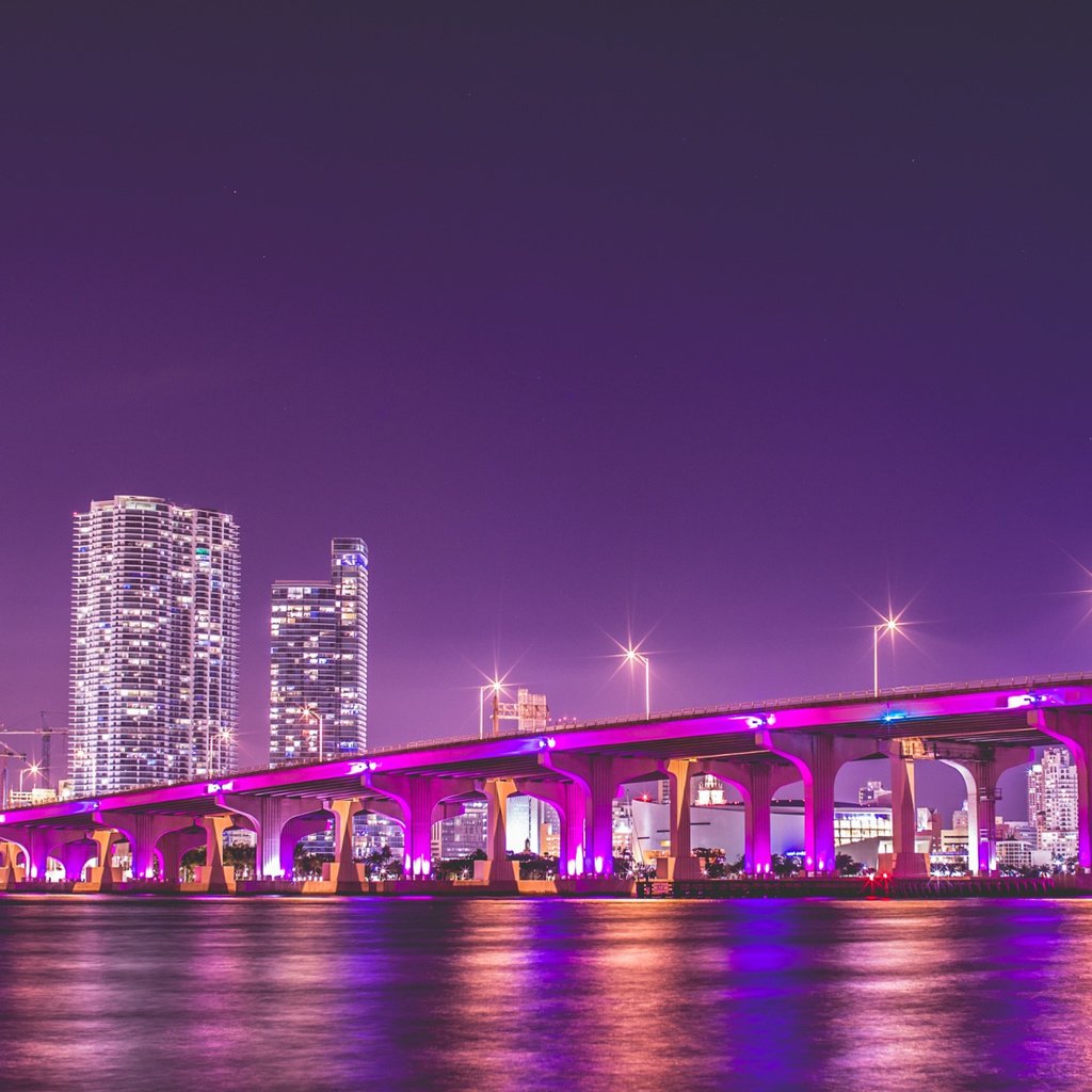 Обои ночь, мост, небоскребы, сша, майами, сша город, night, bridge, skyscrapers, usa, miami, usa city разрешение 2560x1600 Загрузить