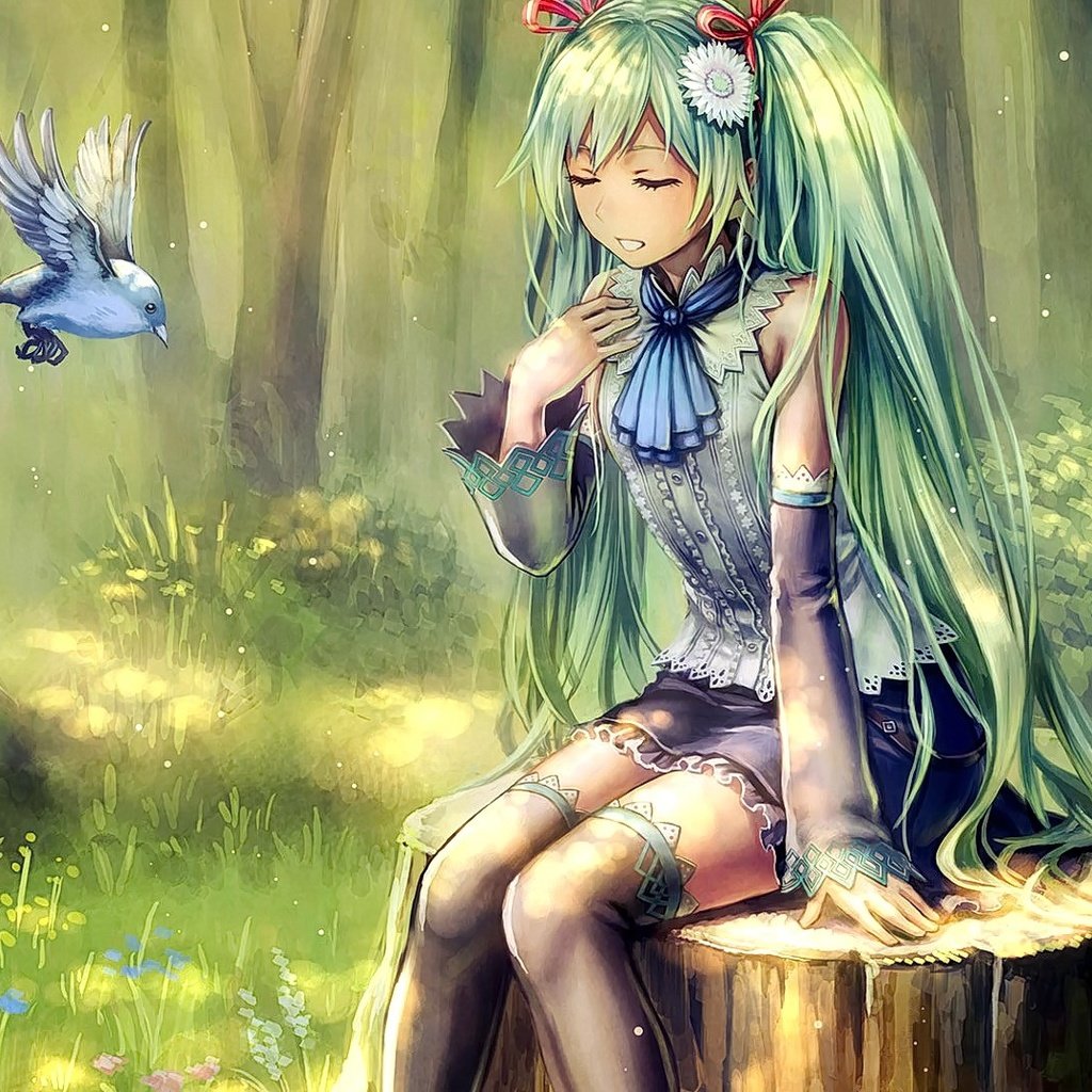 Обои лес, девушка, аниме, птицы, forest, girl, anime, birds разрешение 1920x1080 Загрузить