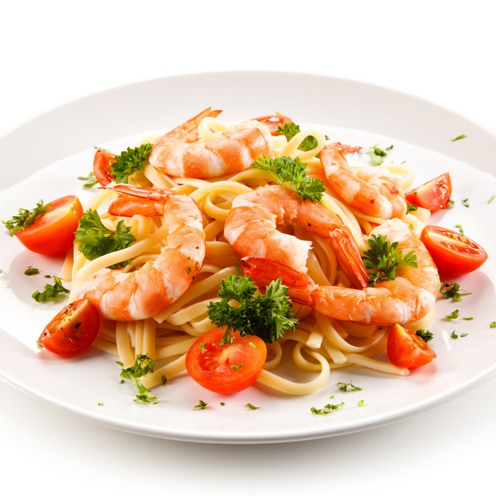 Обои еда, тарелка, помидоры, морепродукты, креветки, макароны, food, plate, tomatoes, seafood, shrimp, pasta разрешение 5616x3744 Загрузить