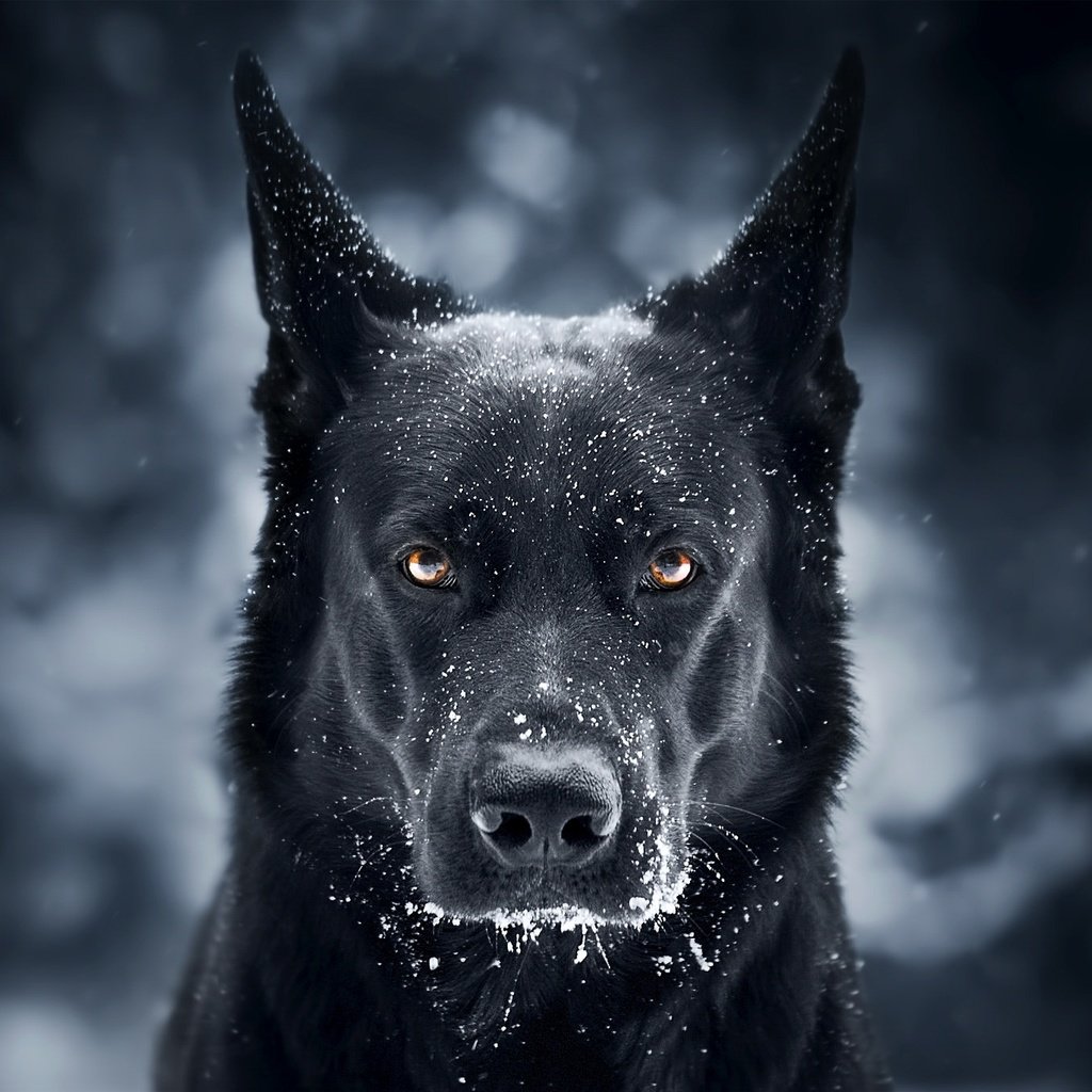 Обои морда, снег, фон, взгляд, собака, черная, немецкая овчарка, face, snow, background, look, dog, black, german shepherd разрешение 2048x1365 Загрузить