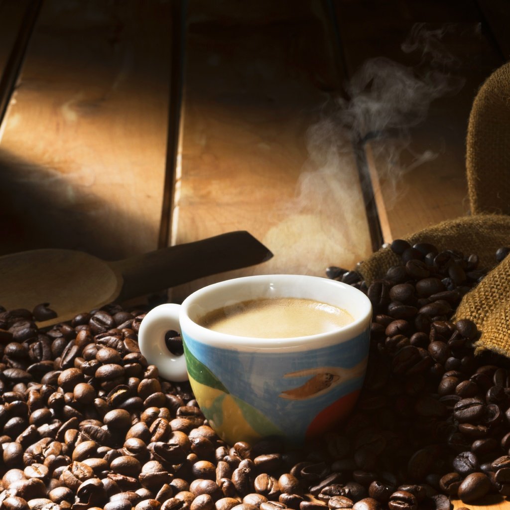 Обои зерна, кофе, чашка, кофейные зерна, мешковина, grain, coffee, cup, coffee beans, burlap разрешение 7360x4912 Загрузить