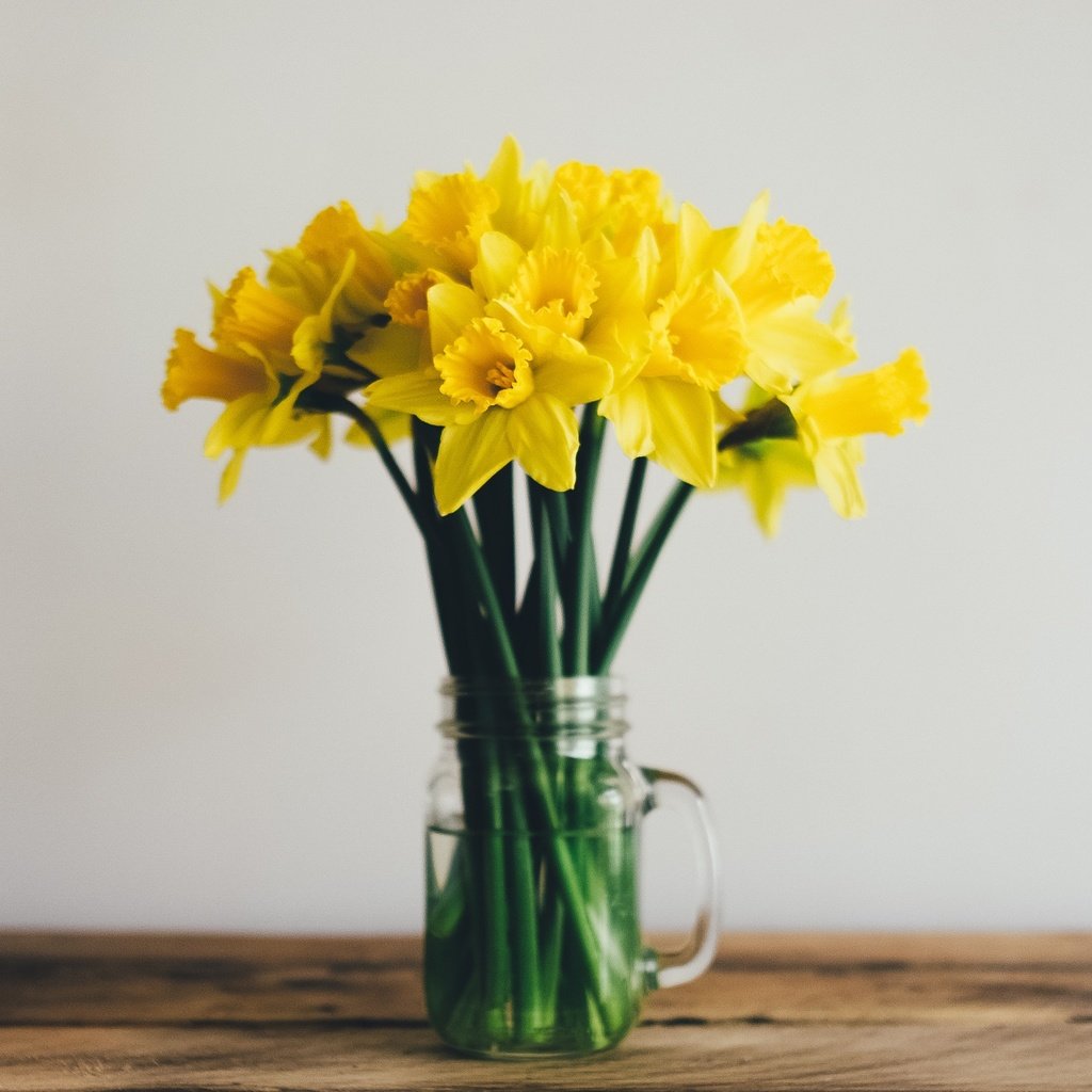 Обои цветы, букет, нарциссы, желтые, flowers, bouquet, daffodils, yellow разрешение 2560x1440 Загрузить