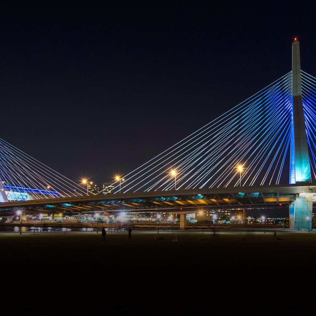 Обои ночь, огни, мост, сша, бостон, массачусетс, bunker hill bridge, night, lights, bridge, usa, boston, massachusetts разрешение 1920x1200 Загрузить