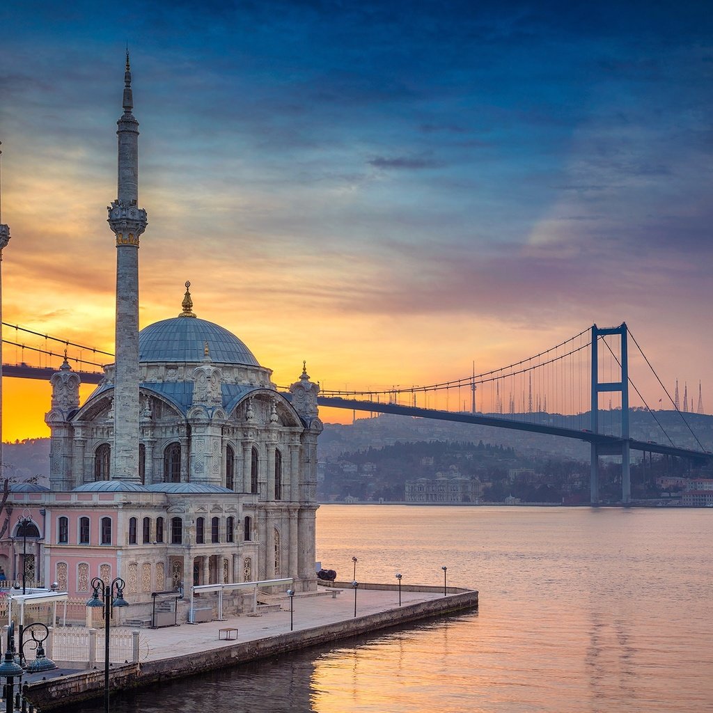 Обои мост, турция, мечеть, пролив, стамбул, ортакёй, bridge, turkey, mosque, strait, istanbul, ortakoy разрешение 2048x1299 Загрузить