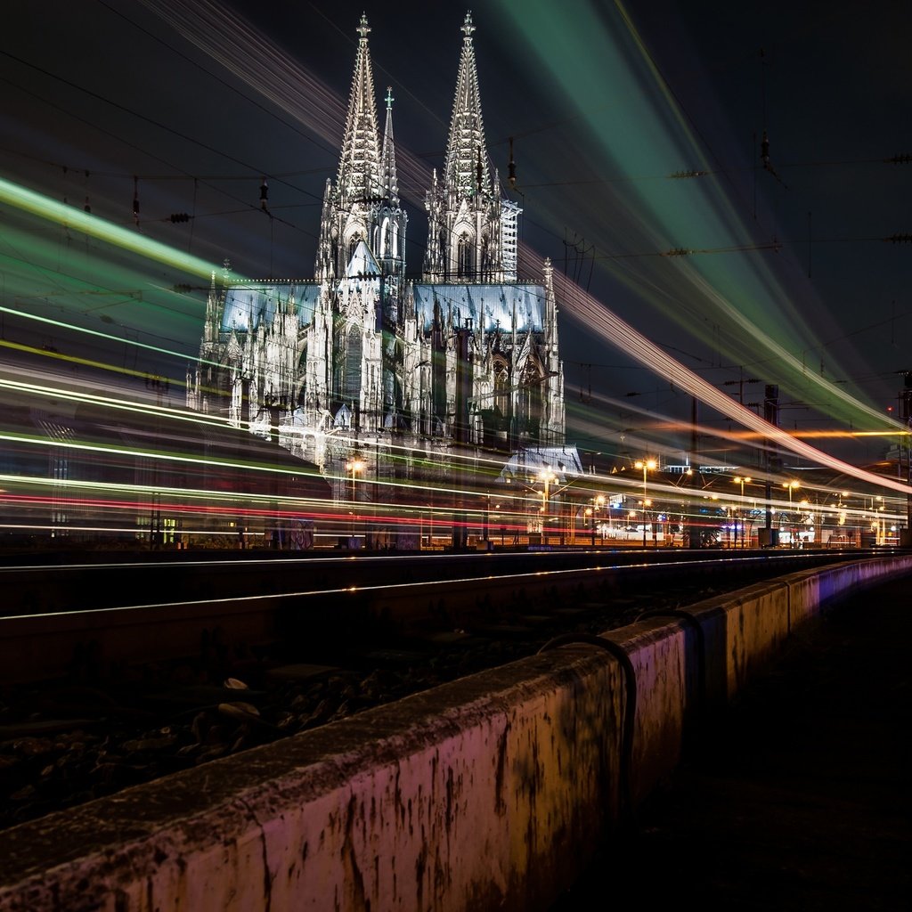 Обои ночь, огни, город, германия, кельн, night, lights, the city, germany, cologne разрешение 2048x1343 Загрузить