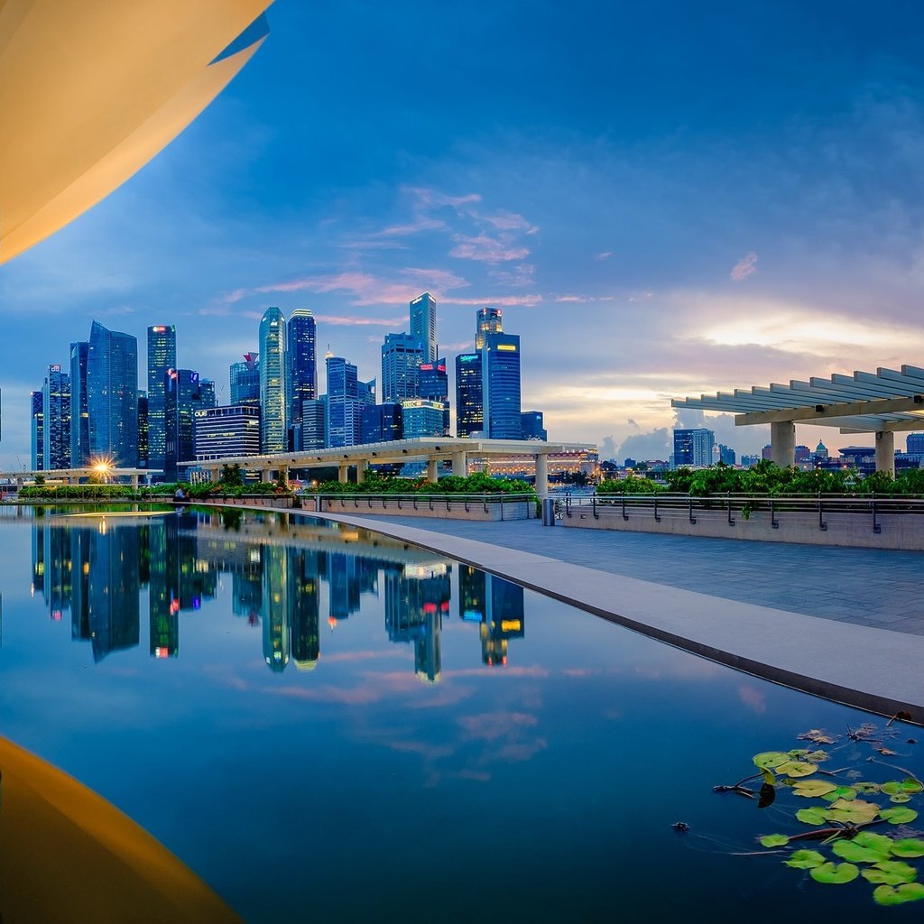 Обои небо, облака, отражение, сингапур, marina bay sands, arts and science museum, the sky, clouds, reflection, singapore разрешение 2048x1152 Загрузить