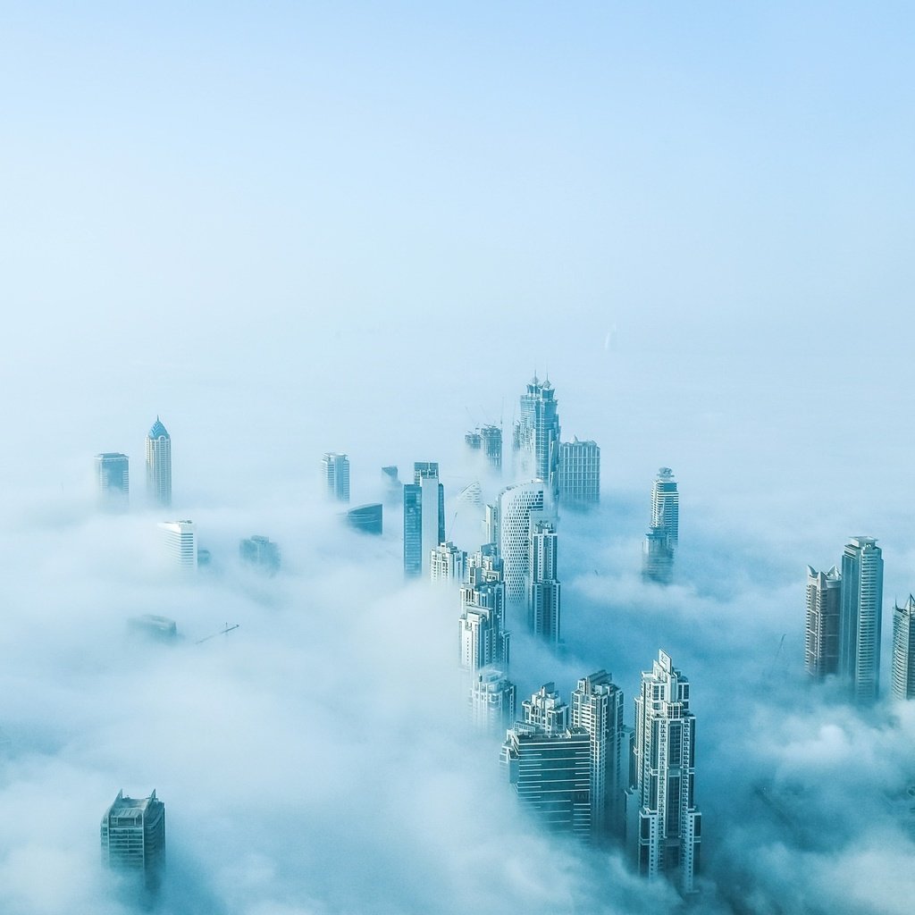 Обои туман, дома, здания, дубаи, оаэ, fog, home, building, dubai, uae разрешение 2048x1301 Загрузить