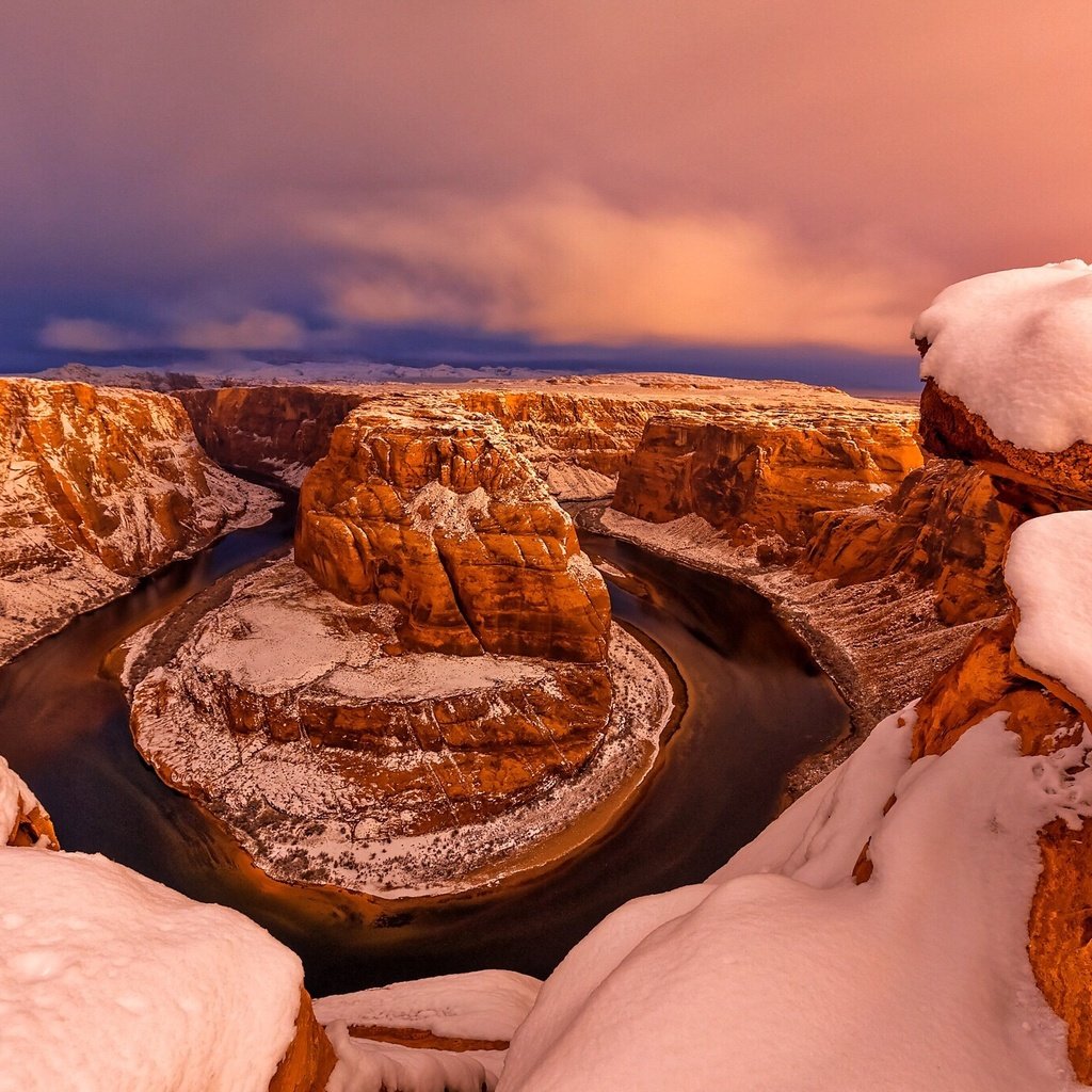 Обои закат, зима, каньон, сша, глен-каньон, штат аризона, sunset, winter, canyon, usa, glen canyon, arizona разрешение 2048x1366 Загрузить