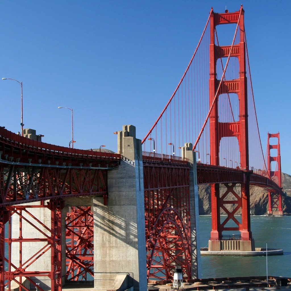 Обои мост, залив, сша, сан-франциско, опора, золотые ворота, bridge, bay, usa, san francisco, support, golden gate разрешение 2048x1331 Загрузить