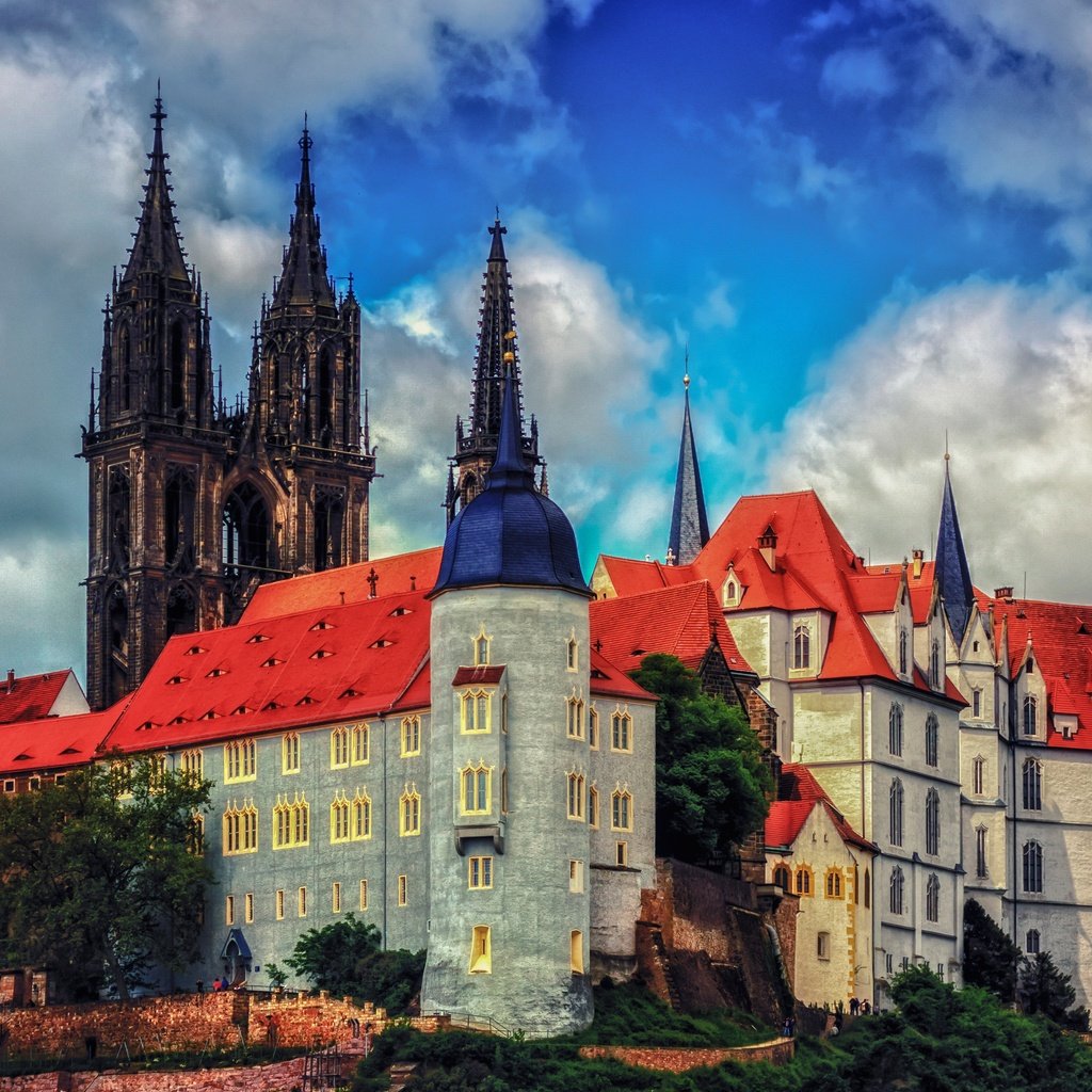 Обои небо, облака, замок, германия, albrechtsburg, the sky, clouds, castle, germany разрешение 4000x2665 Загрузить