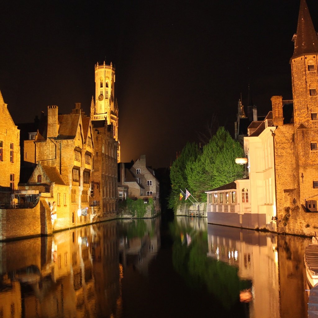 Обои ночь, огни, река, здания, германия, брюгге, night, lights, river, building, germany, bruges разрешение 3000x2000 Загрузить