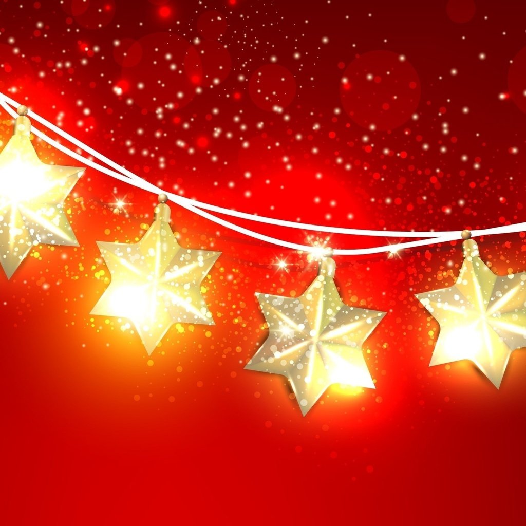 Обои звезды, праздник, рождество, гирлянда, красный фон, stars, holiday, christmas, garland, red background разрешение 2560x1600 Загрузить