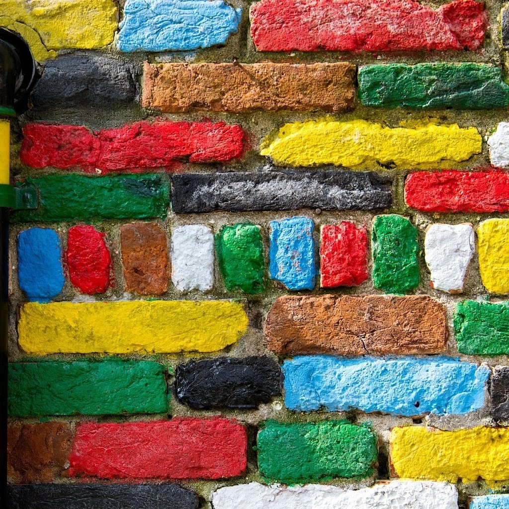 Обои разноцветные, краски, цвет, стена, яркие, труба, кирпичи, кирпичная стена, colorful, paint, color, wall, bright, pipe, bricks, brick wall разрешение 1920x1200 Загрузить