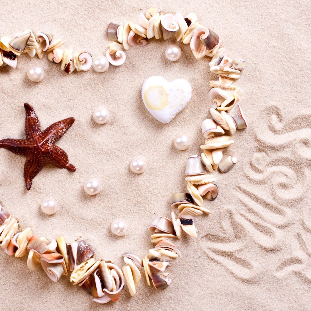 Обои берег, песок, сердце, ракушки, любовь, ракушка, жемчуг, морские звезды, в форме сердца, shore, sand, heart, shell, love, pearl, starfish разрешение 3840x2160 Загрузить