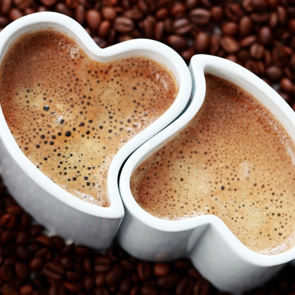 Обои кофе, сердце, любовь, кофейные зерна, чашки, пенка, coffee, heart, love, coffee beans, cup, foam разрешение 1920x1080 Загрузить
