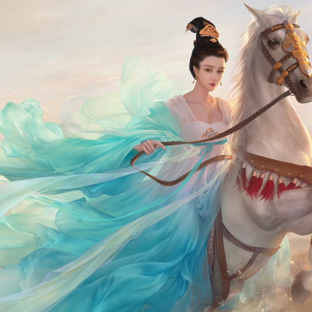 Обои арт, лошадь, девушка, фэнтези, всадница, asian princess, art, horse, girl, fantasy, rider разрешение 2880x1800 Загрузить