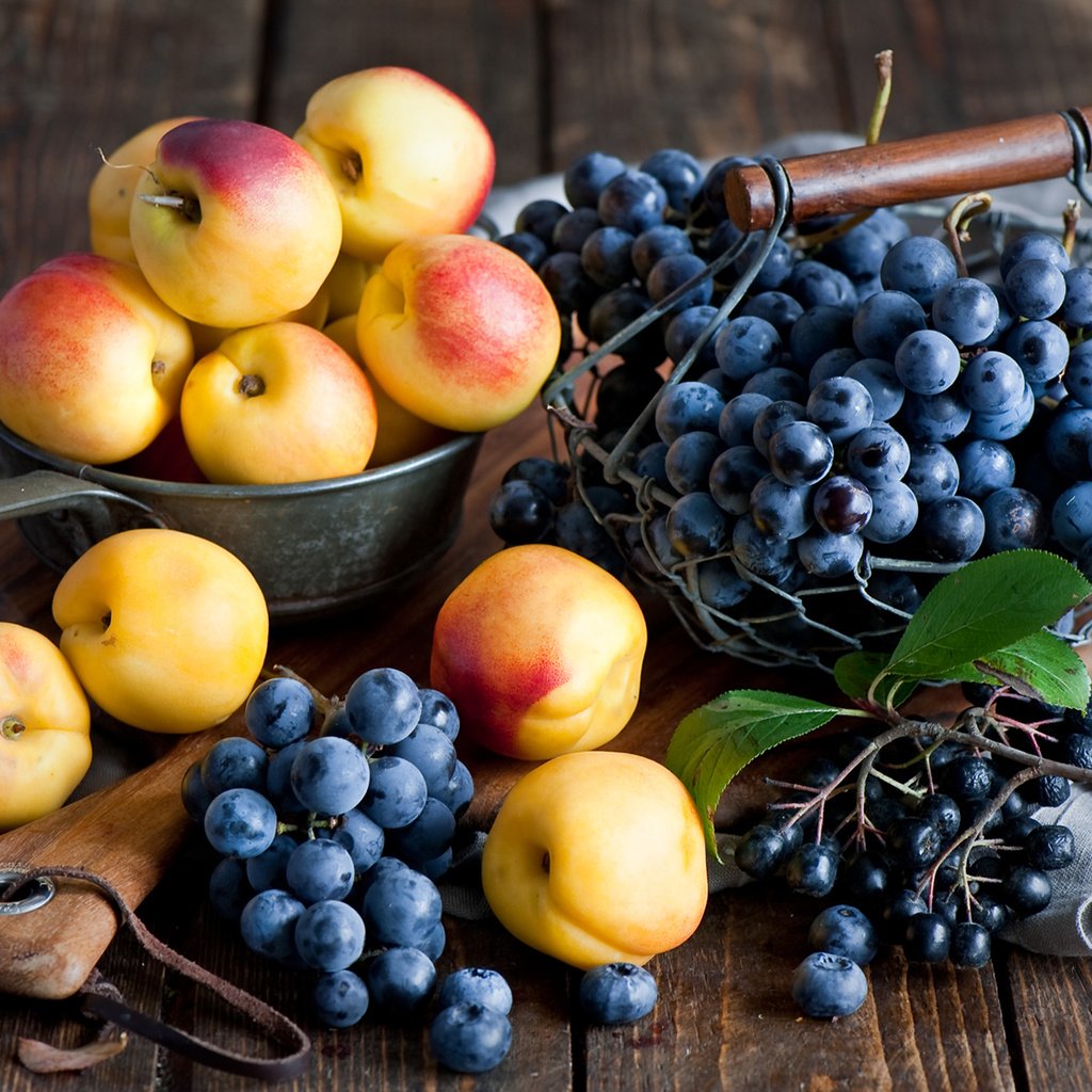Обои виноград, фрукты, абрикос, ягоды, натюрморт, сливы, нектарин, grapes, fruit, apricot, berries, still life, plum, nectarine разрешение 1920x1200 Загрузить
