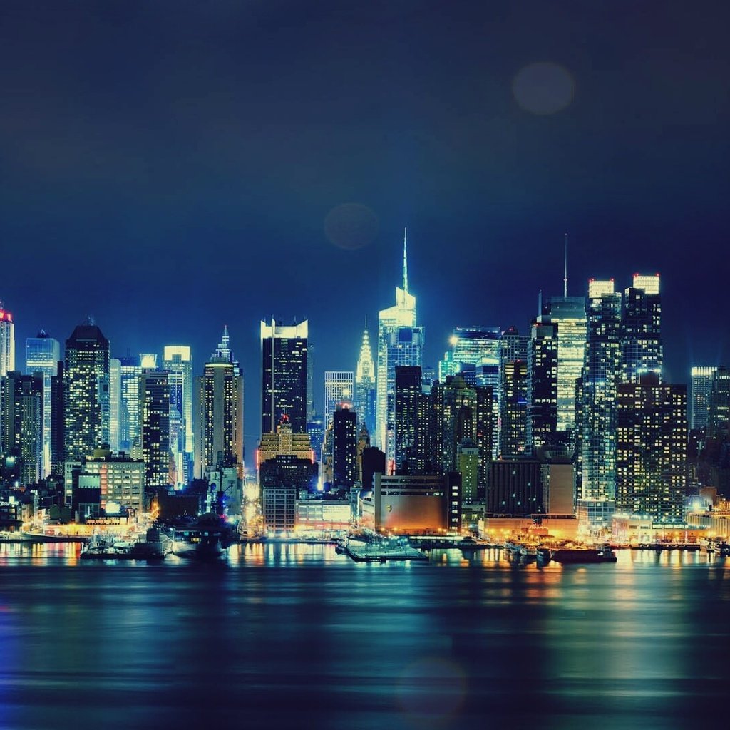 Обои небоскребы, ночной город, сша, нью-йорк, манхеттен, skyscrapers, night city, usa, new york, manhattan разрешение 1920x1080 Загрузить