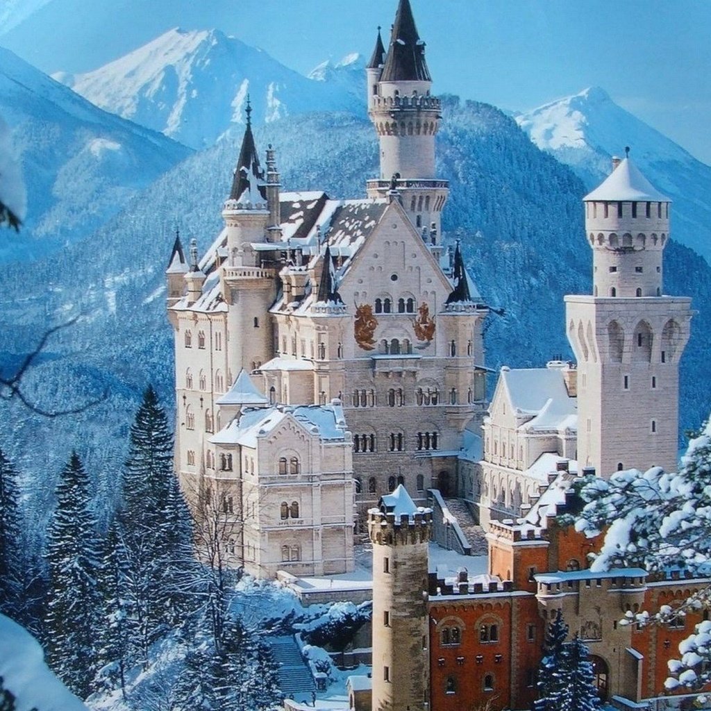 Обои зима, замок, башня, германия, нойшванштайн, бавария, winter, castle, tower, germany, neuschwanstein, bayern разрешение 1920x1200 Загрузить