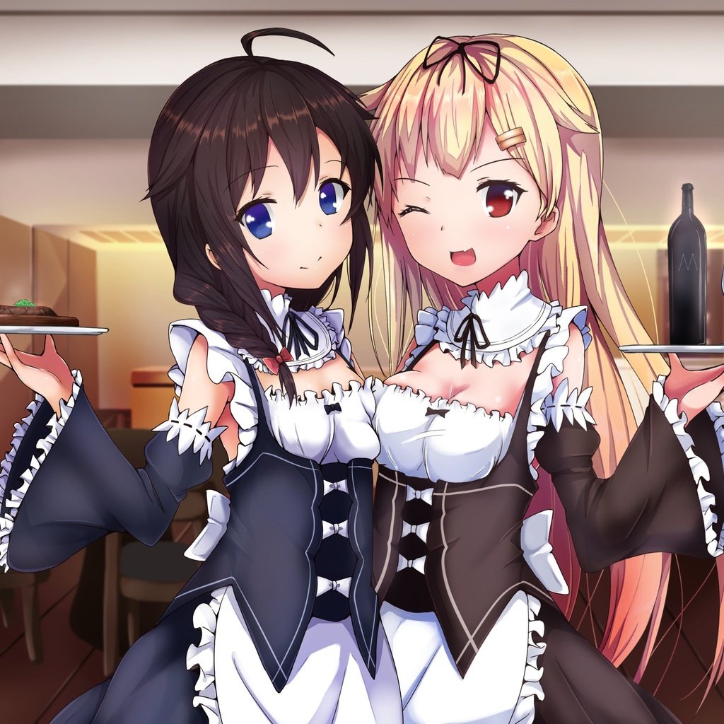 Обои блондинка, брюнетка, длинные волосы, yuudachi kancolle, blonde, brunette, long hair разрешение 2000x1414 Загрузить