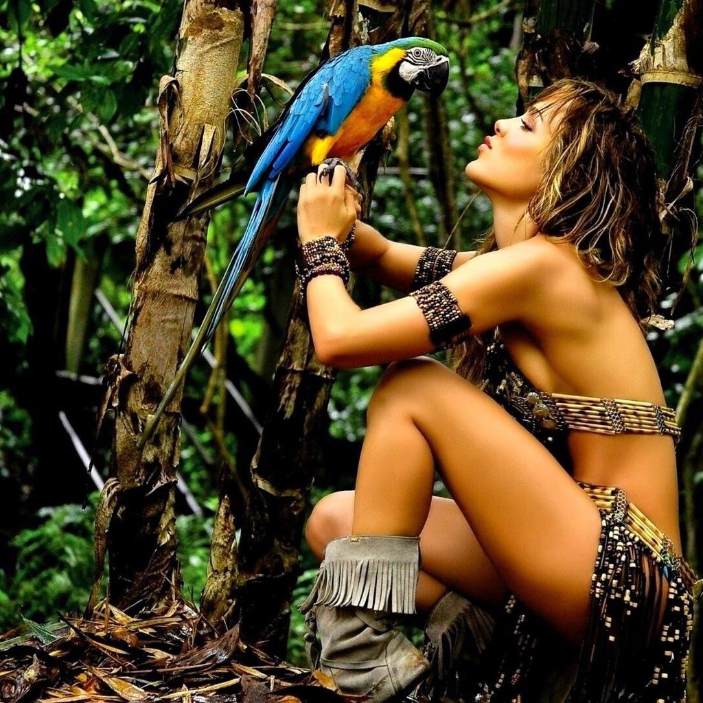 Обои природа, девушка, модель, птица, тропики, попугай, амазонка, nature, girl, model, bird, tropics, parrot, amazon разрешение 1920x1080 Загрузить