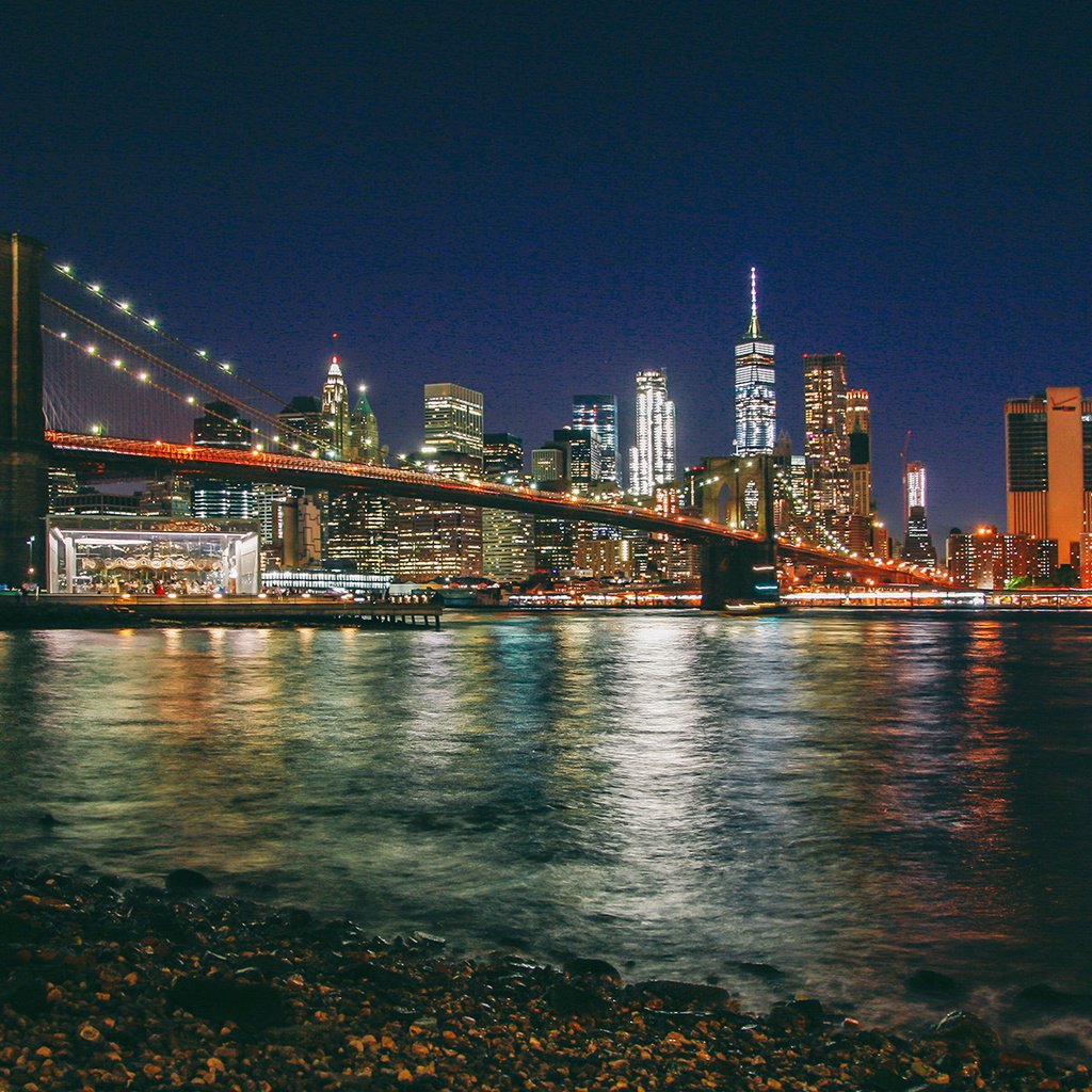 Обои ночь, нью-йорк, манхэттен, бруклинский мост, night, new york, manhattan, brooklyn bridge разрешение 1920x1200 Загрузить